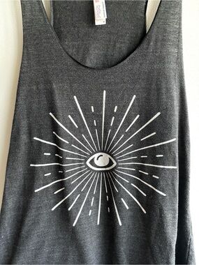 Evil Eye Graphic Racerback Mischievous Design Tank Charcoal Gray Goth Grunge M
